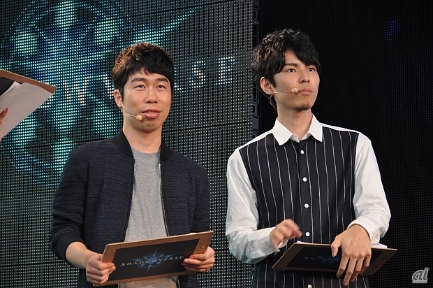 　発表会ではCygames常務取締役で本作のプロデューサーを務める木村唯人氏（左）ならびに、ディレクターの齊藤優太氏（右）が登壇し、概要について説明を行った。