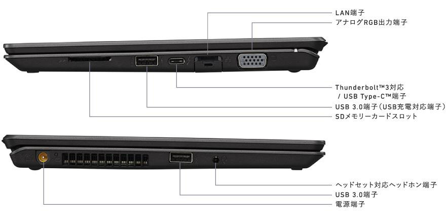USB Type-Cの採用も。フルサイズのSDメモリカードスロットやVGA端子、LAN端子もフル装備