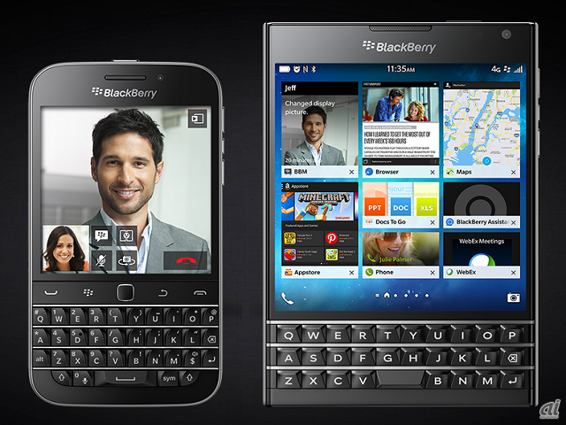 　「BlackBerry Classic / BlackBerry Passport」
「BlackBerry Classic」は、その名前が示すように、原点回帰のデザインを採用したBlackBerry 10搭載スマートフォン。一方「BlackBerry Passport」は、正方形デザインを採用したハイスペックなBlackBerryだ。