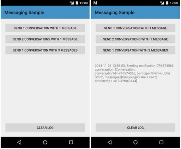 　メッセージングサービス

　これも以前からあるサンプルで、あるアプリが現在いくつの通知を表示しているかを「NotificationManager」を使って伝える方法を示している。

　このサンプルは「Android N」で採用される新しい通知機能を取り入れるためにアップデートされている。
