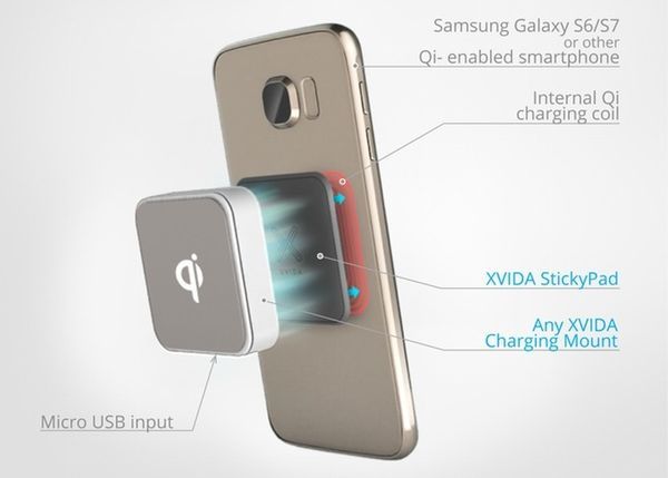 磁石でスマートフォンを吸着するQi充電台（出典：Kickstarter）