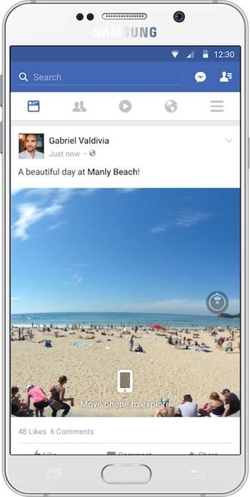 スマートフォンから360度パノラマ写真をいつもの方法でFacebookにアップロードできるようになる。