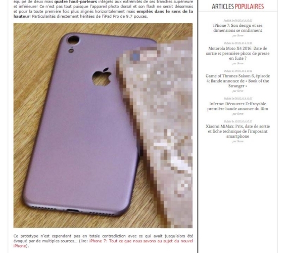 フランスのテックウェブサイトに掲載されたiPhone 7のものとされる写真