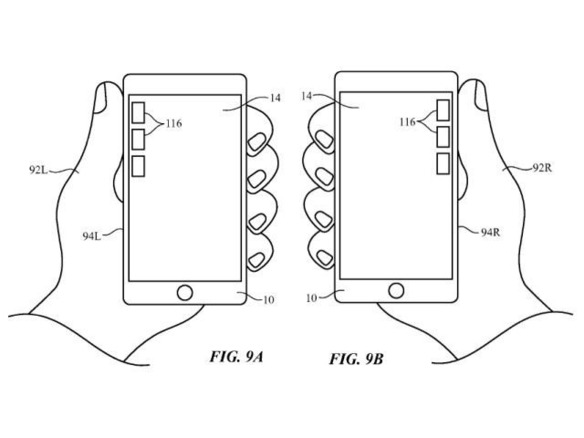 操作する手に応じて右手用UIと左手用UIを切り替え--AppleのスマホUI特許が公開