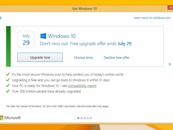 マイクロソフト、「Windows 10」へのアップデート案内を変更へ--更新拒否が簡単に