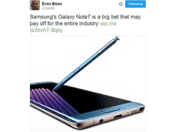 「Galaxy Note 7」の外観予想画像が流出--デュアル曲面ディスプレイを採用か