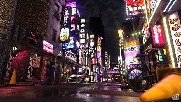 　神室町のピンク通りと呼ばれる場所。すでに本作の先行体験版で神室町の街並みを見ることができるが、本編では表現に磨きをかけ、さらに驚くものになっているという。