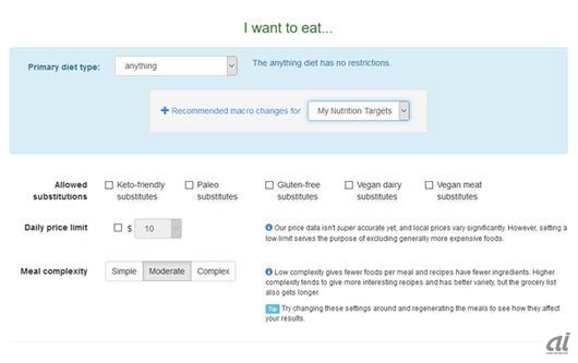 ユーザーの食に関するデータを詳細に入力する