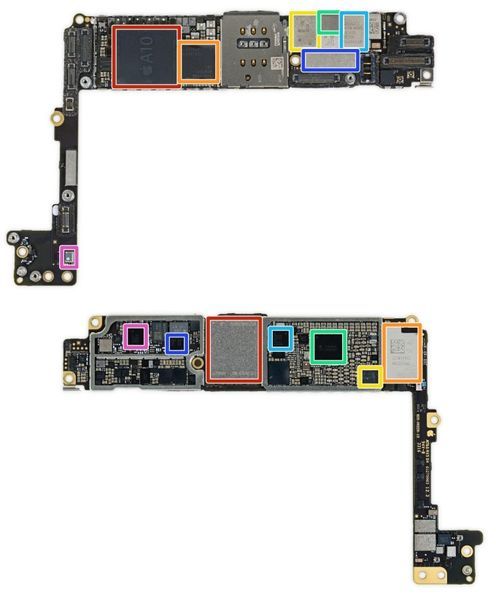 iPhone 7 Plusのロジックボード（出典：iFixit）