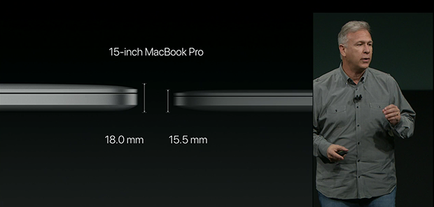 15インチモデルは1.83kgで、15.5mと従来モデル（18.0mm）よりも14％薄くなった