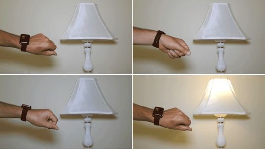 腕の回転で照明を制御（左上から時計回り、出典：Kickstarter）