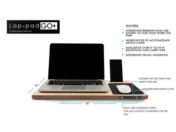 座った場所が机になるモバイルデスク「LapPadGO+」--タブレットの充電も可能