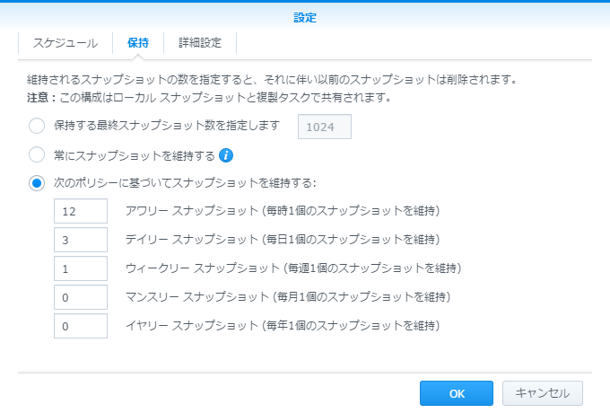 スナップショットは保存ポリシーを自在に設定できるので、容量を圧迫することもない