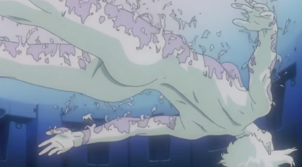 　「ゴースト・イン・ザ・シェル」は原作アニメの象徴的な「義体化」シーンも再現している。このシーンでは、少佐のサイボーグボディ、つまり彼女の「義体」が液体の中で組み立てられる。