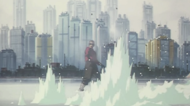 　「ゴースト・イン・ザ・シェル」の原作となっている1995年のアニメ映画では、水浸しになった中庭での戦闘シーンが見どころの1つだった。超高層ビルが林立する近未来的な都市景観が背景になっている。