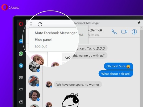 再生「Opera」ブラウザ、「Facebook Messenger」などをサイドバーに組み込み