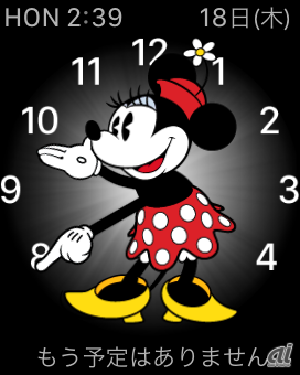 「○時×分よ！」と、ディズニーの待ち受け画面の場合、通常とは異なるかわいい声で時間を知らせてくれる