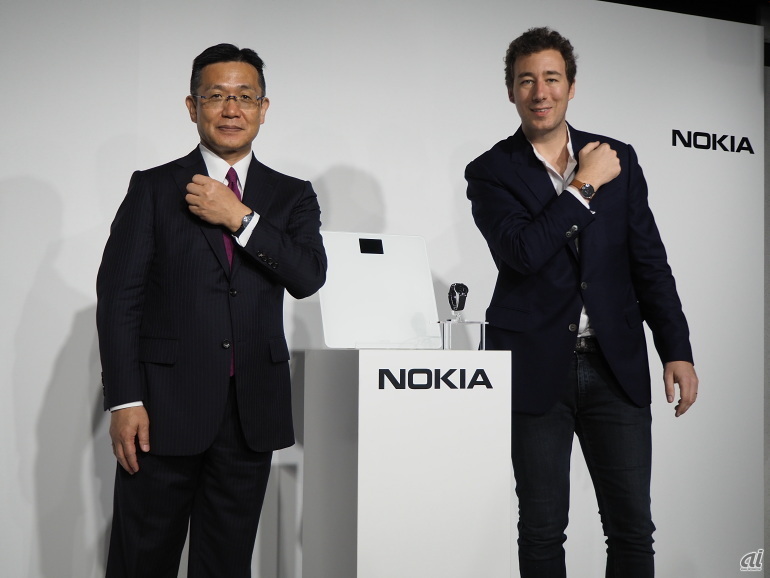 Nokia Technologies 統括責任者の守屋文彦氏（左）と、Nokia デジタルヘルス・アジア・マーケティング責任者のジュリアン・ド・プレオモン氏（右）

