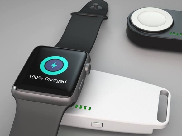 Apple Watch用のモバイルバッテリ「qCharge」--無線で置くだけフル充電