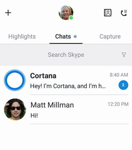 AIアシスタント「Cortana」が、「Skype」のモバイルアプリに追加された