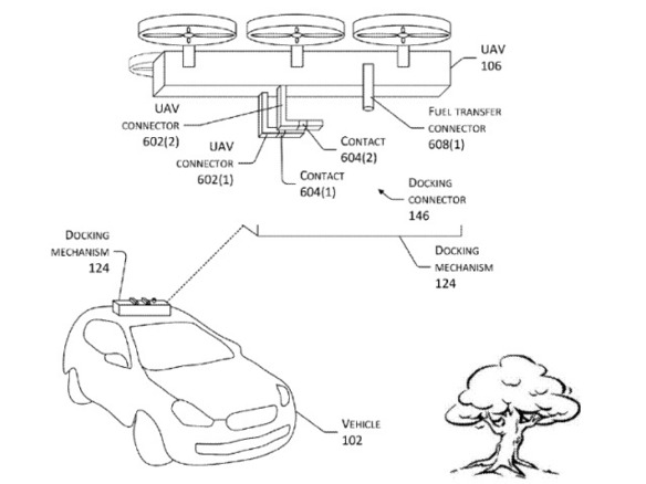 アマゾン、配送途中のドローンを自動運転車で充電する技術--特許を取得