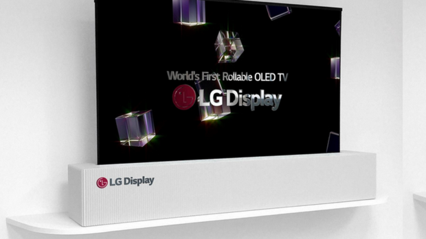 LGのロールアップ式ディスプレイ

　LG Electronicsが、まるでロールスクリーンのように丸めることができる65インチの4K OLEDディスプレイを発表した。価格や発売時期は明らかにされていない。