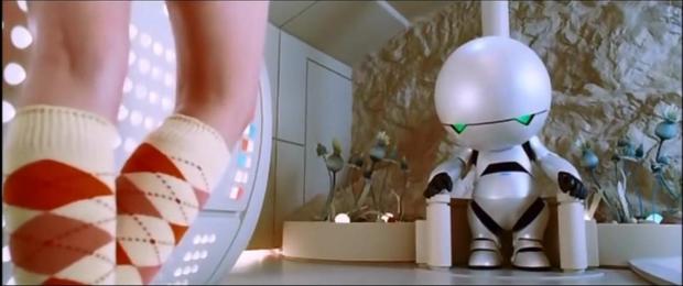 23位：「銀河ヒッチハイク・ガイド」（2005年）

　ダグラス・アダムスによるSFシリーズを原作とする本作には「マーヴィン」というパラノイア気味で鬱のロボットが登場し、根暗なジョークを放つ。もしかすると、未来のロボットにもこうした感情面での不具合が生じるかもしれない。

