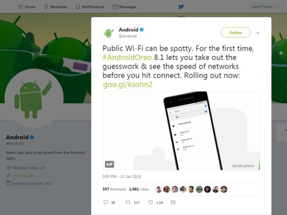 「Android 8.1」、Wi-Fi接続前に速度を表示する新機能