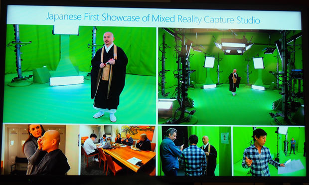 Microsoft本社のスタジオに僧侶が訪れたのは同社初という（メイキング映像より）