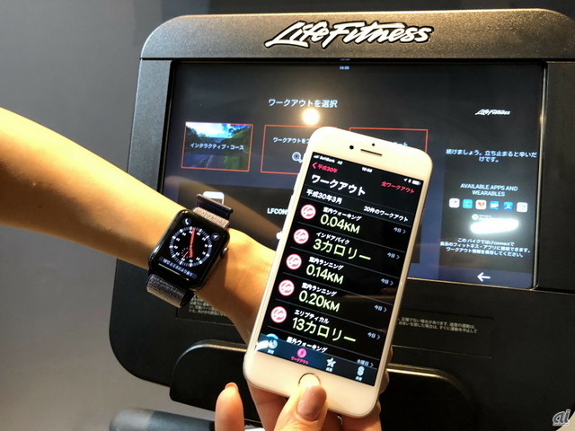 　測定したデータは、iPhoneの「アクティビティ」アプリの「ワークアウト」から確認できる。Life Fitnessのマシンでトレーニングするとアイコンが「LF」と入ったものが表示される。