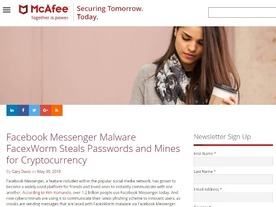 Facebookメッセンジャーで広まる「FacexWorm」--パスワードを盗み無断マイニング