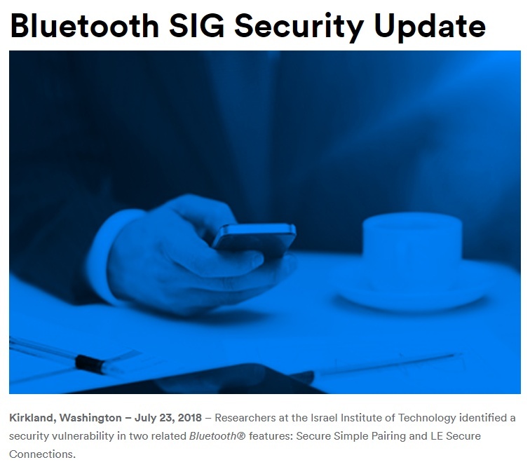 Bluetoothに盗聴やデータ改ざんを許す脆弱性（出典：Bluetooth SIG）