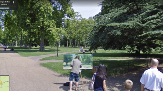芸術家の肖像

　ロンドンのケンジントン・ガーデンズで、男性が絵を描いているところが撮影された。男性が風景を絵として記録しているところを、ストリートビューが記録したというわけだ。