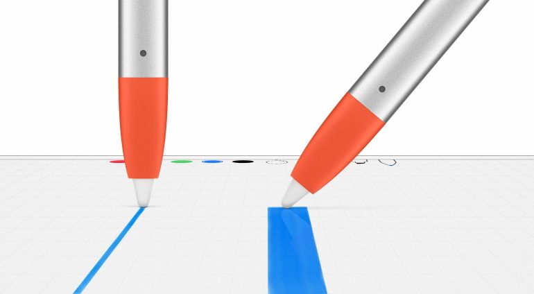 筆圧感知はサポートしていないが、ペン先のスマートチップによりペンの角度を検知し、角度によって線の太さが変わる