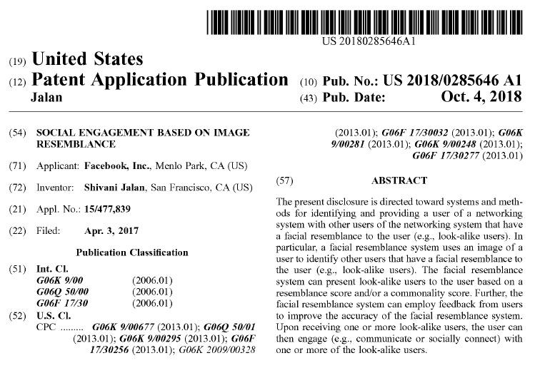 公開されたFacebookの特許（出典：USPTO）