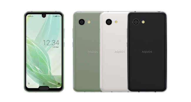 ソフトバンク株式会社の“ソフトバンク”向け「AQUOS R2 compact」
（左から、スモ―キーグリーン、ディープホワイト、ピュアブラック）