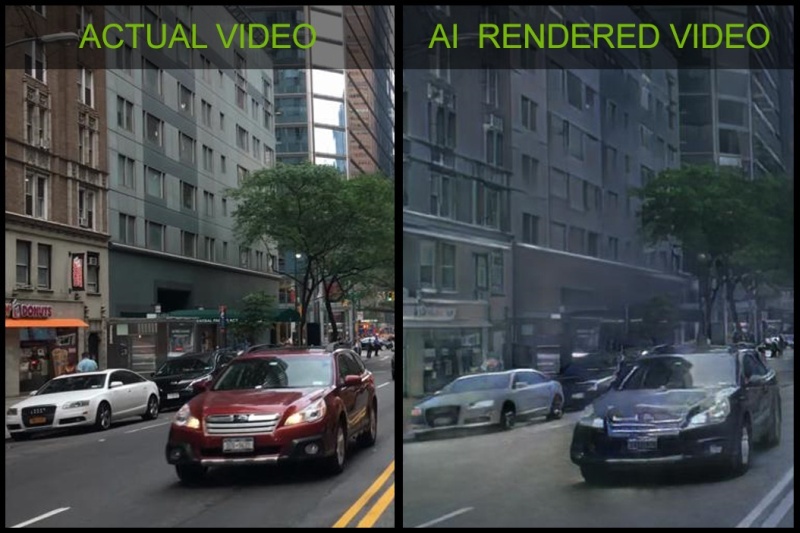 オリジナルのビデオ（左）、3Dレンダリングした映像（右）（出典：NVIDIA）