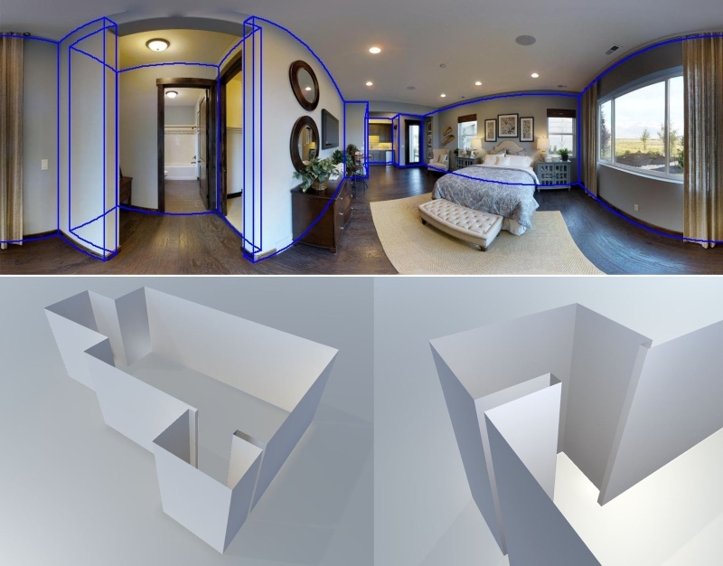 室内のパノラマ写真から3D間取り図を半自動作成（出典：清華大学／KAUST）
