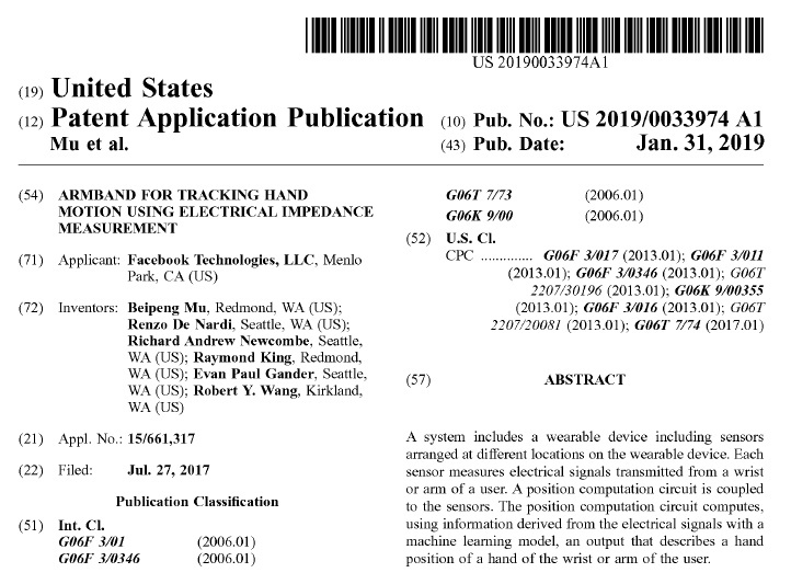 公開されたFacebook Technologiesの特許（出典：USPTO）
