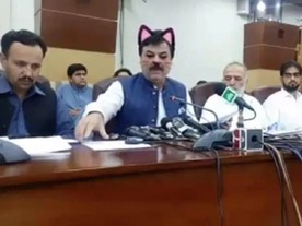 パキスタンの州閣僚が“ネコ耳”に--記者会見のライブ配信で珍事