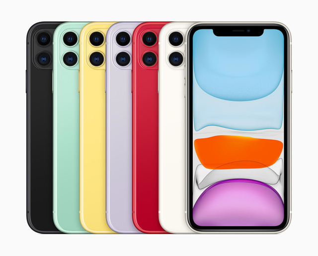 iPhone 11、iPhone 11 Pro、iPhone 11 Pro Max
発売年：2019年

　Appleは9月10日、スペシャルイベントで最新モデル「iPhone 11」「iPhone 11 Pro」「iPhone 11 Pro Max」を発表した。12メガピクセルのフロントカメラやより高速な「A13 Bionic」プロセッサーなどを搭載する。カラーは新色を含む鮮やかな色で展開する。