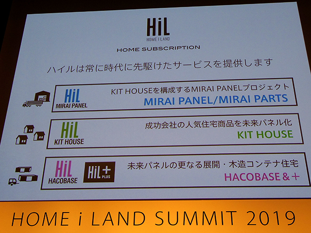 HiLは「MIRAI PANELS」「KIT HOUSE」「HACOBASE」と3つのサービスをスタートする計画