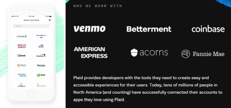 アプリやサービスと銀行口座を結びつける（出典：Plaid）
