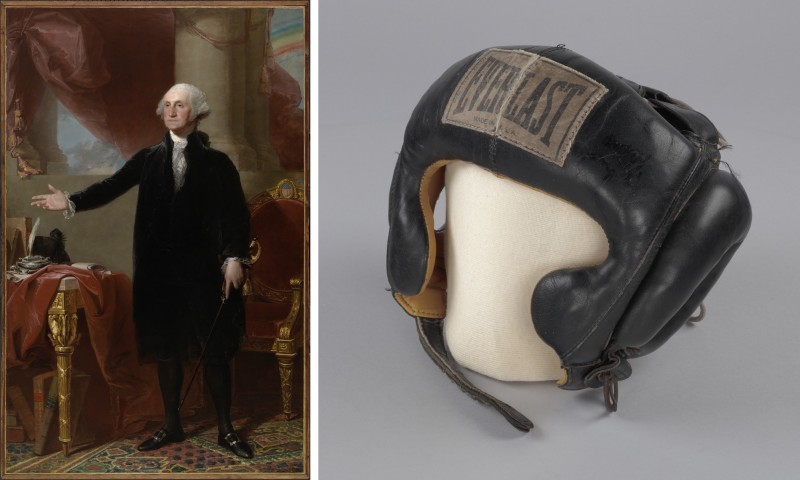 左：ジョージ・ワシントン初代大統領、右：モハメド・アリのヘッドギア（出典：スミソニアン協会）