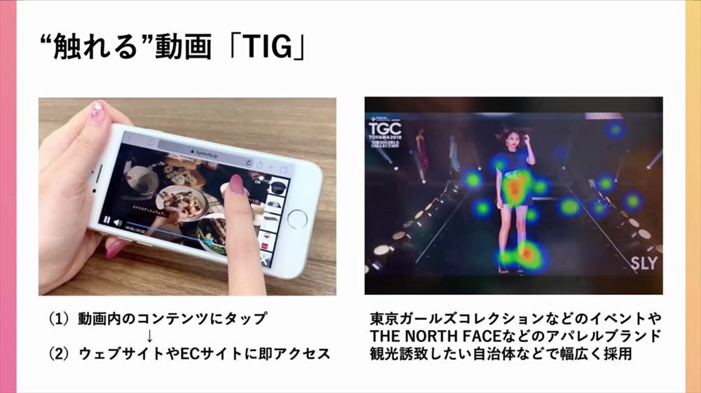 動画内の気になる箇所をタップすることで情報が得られる「TIG」