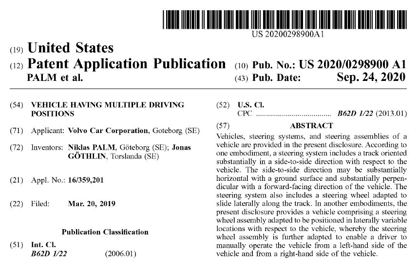 公開されたVolvo Carの特許（出典：USPTO）