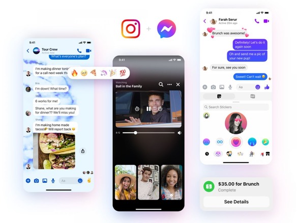 Facebook Messengerアップデートで新ロゴやデザイン--Instagramとのアプリ間連携も米で