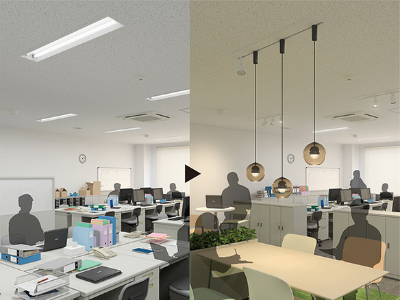 パナソニック、オフィスの見直しは天井から--照明から殺菌灯まで時代に合った空間づくり推進