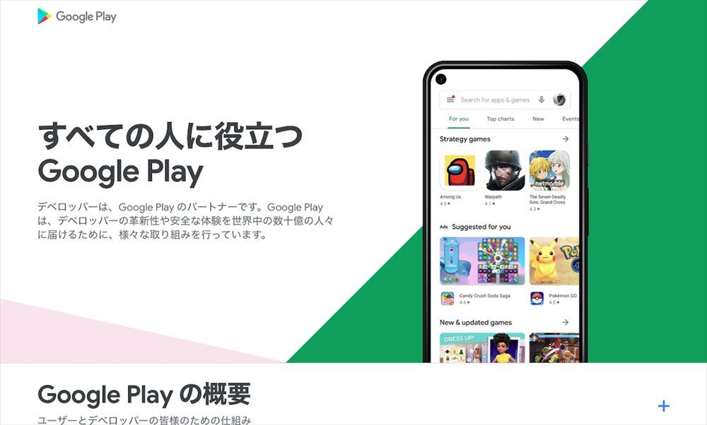 「How Google Play Works」の日本語対応ページ「すべての人に役立つGoogle Play」（https://play.google.com/intl/ja_jp/about/howplayworks/）も、4月9日に公開された