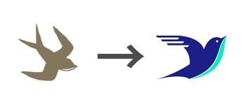 ロゴマークも変更。鳥のイメージはそのままに上向きのデザインに変更